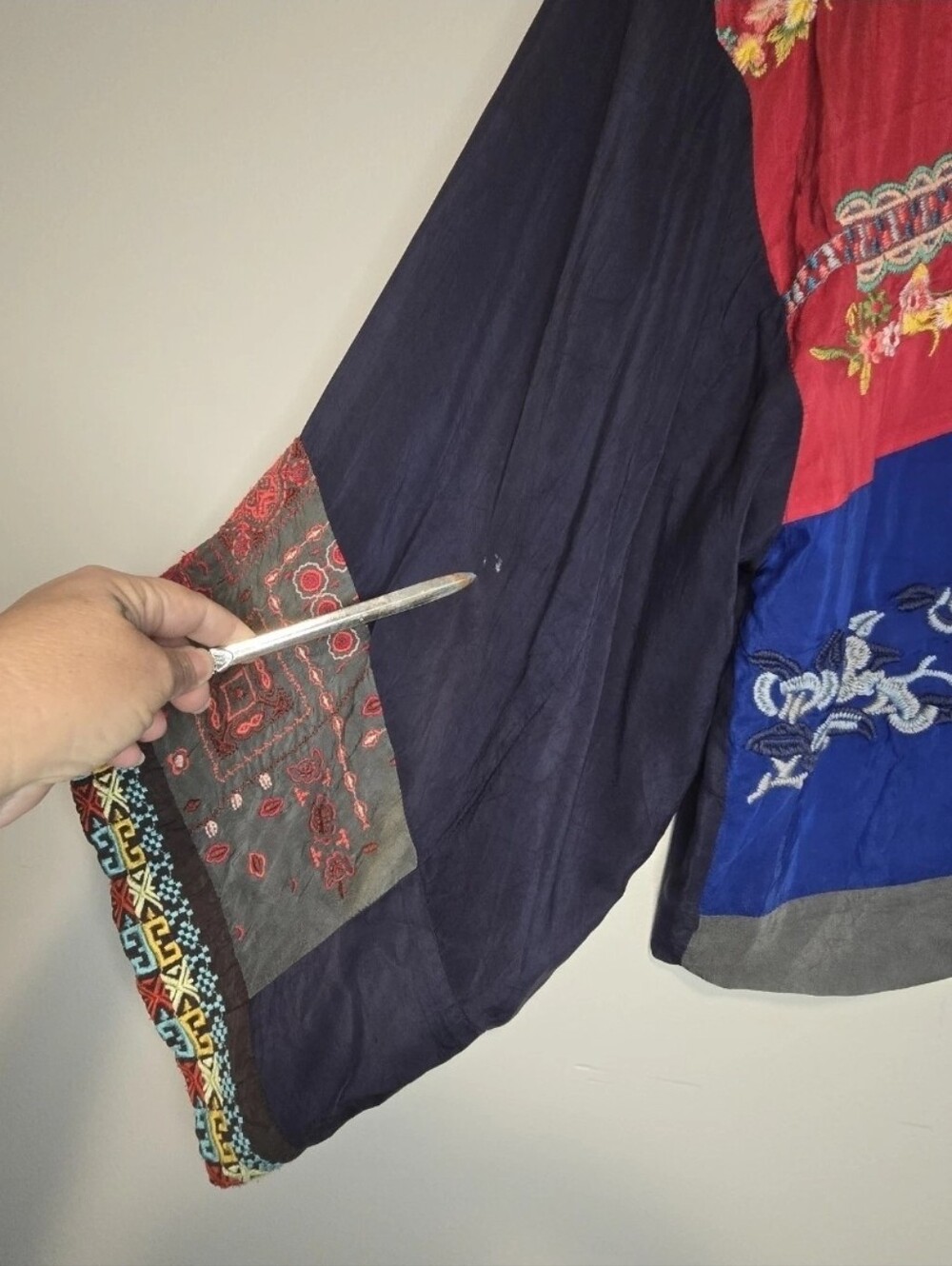 Johnny Was Kimono Embroidered Reversible Patchwork Cropped Jacket Boho Large - Picture 5 of 8